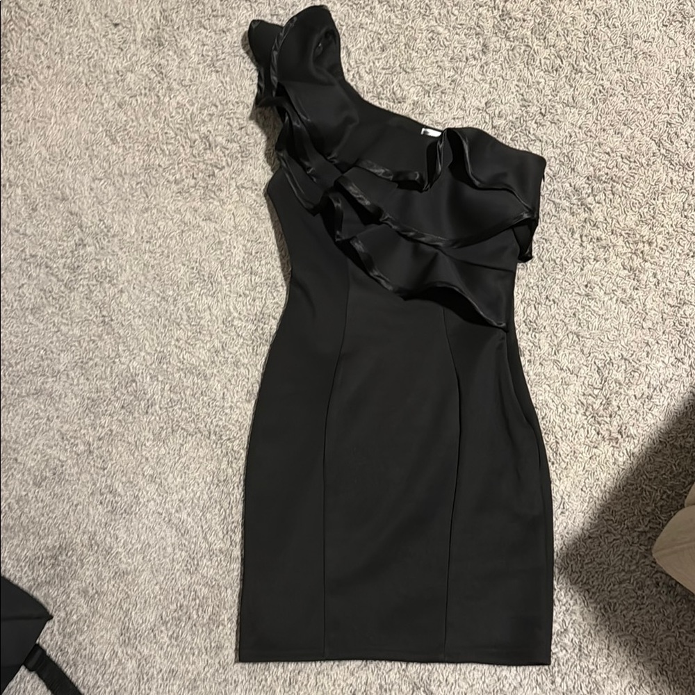 Lipsy Black Asymmetrical Ruffled Cocktail Dress